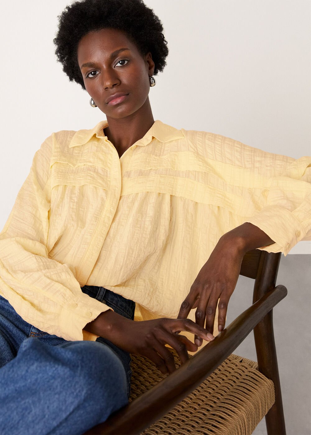 Butter Yellow Textured Frill Detail Blouse