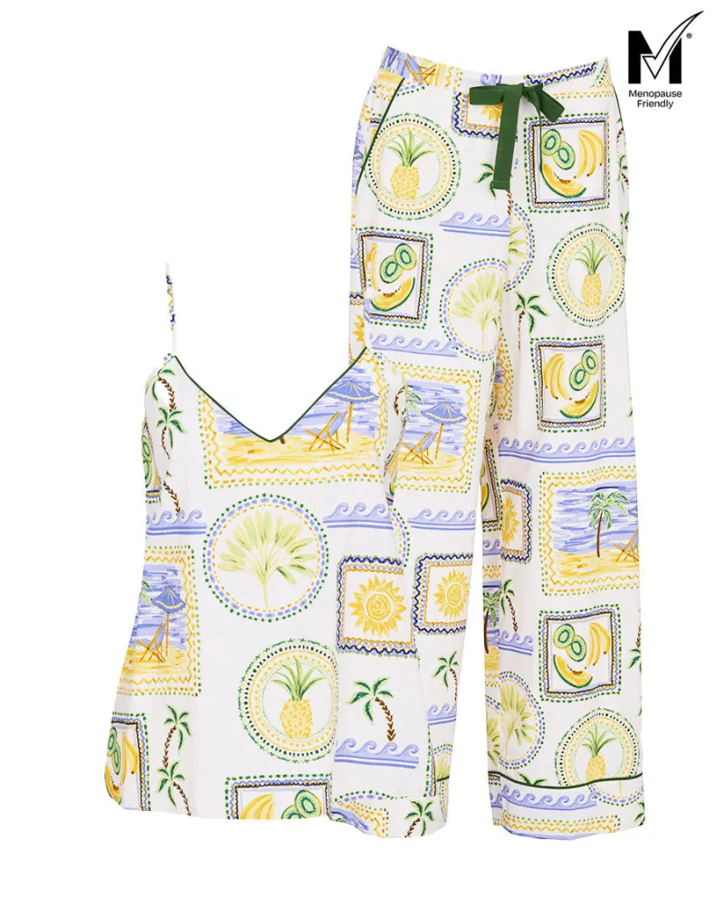 Cora Postcard Print Cami and Wide Leg Pyjama Set
