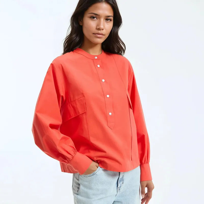 Cotton Mandarin Collar Shirt with Long Sleeves — image 1 of 4