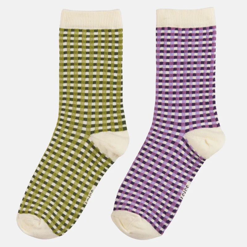 Pack of 2 Pairs of Checked Crew Socks
