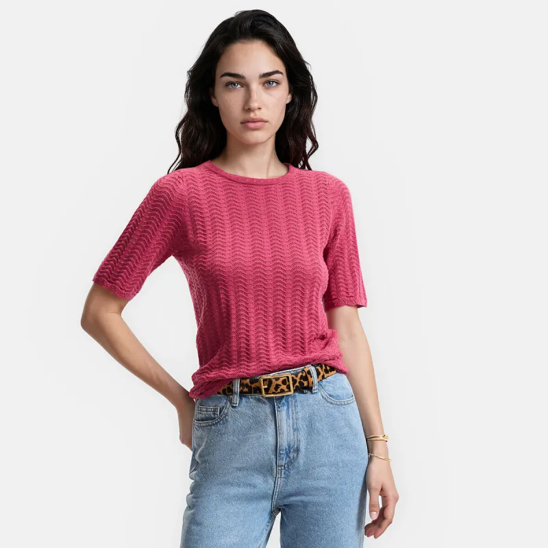 Openwork Knit Crew Neck Short Sleeve Jumper — image 1 of 4