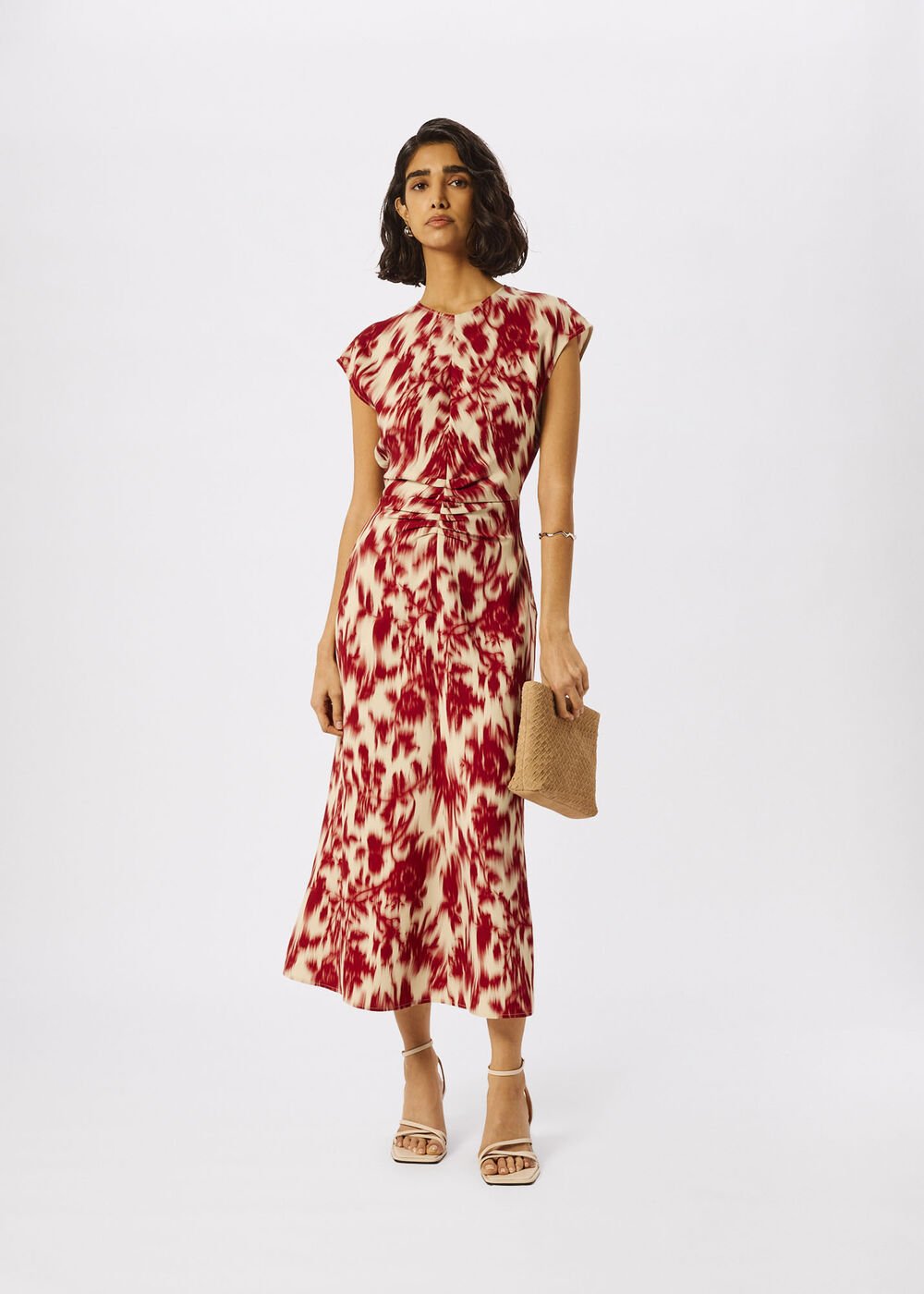 Red Blurred Floral Crepe Dress