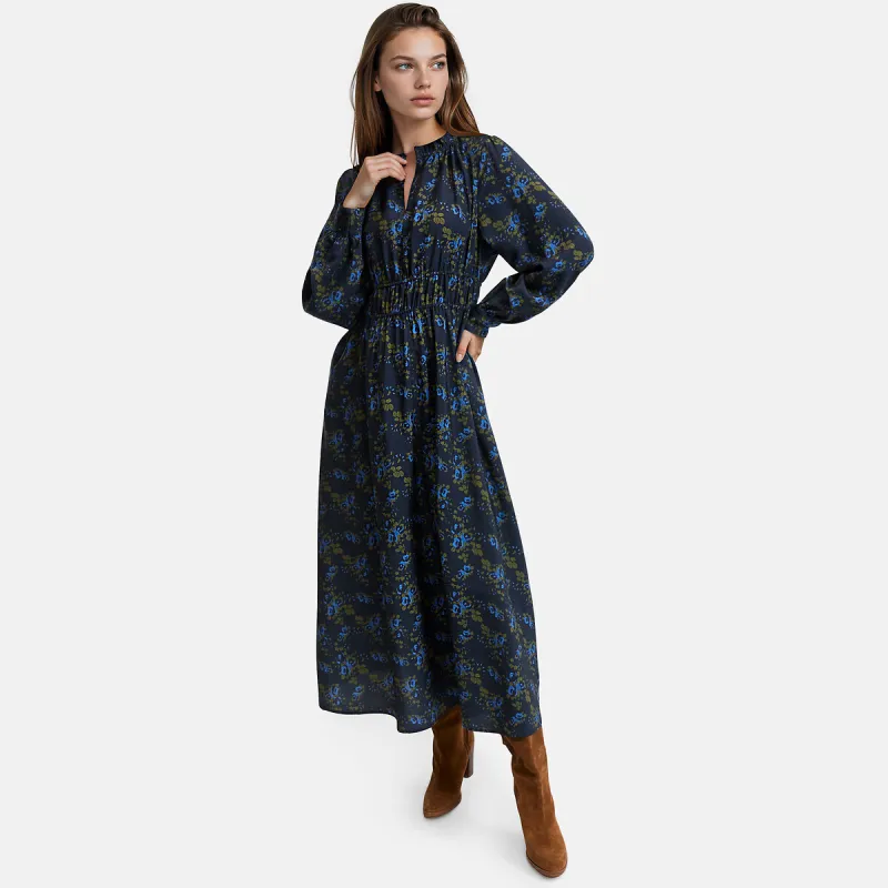 Floral Print Long Sleeve Ruffled Collar Maxi Dress — image 1 of 4