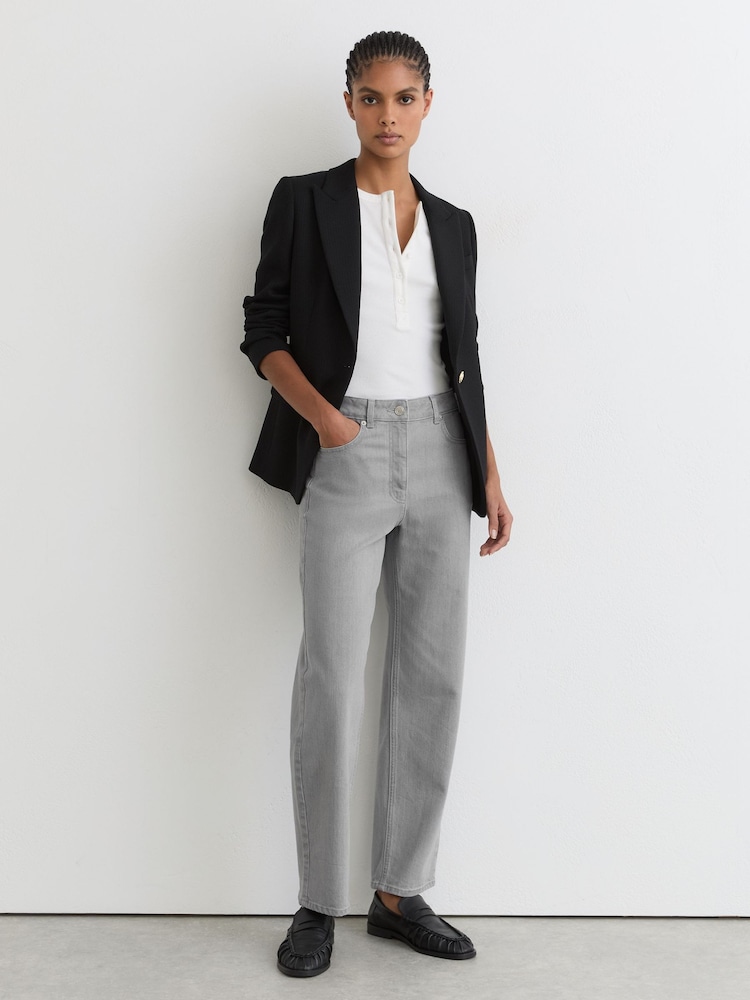 Reiss Grey Selin Mid-Rise Straight-Leg Jeans