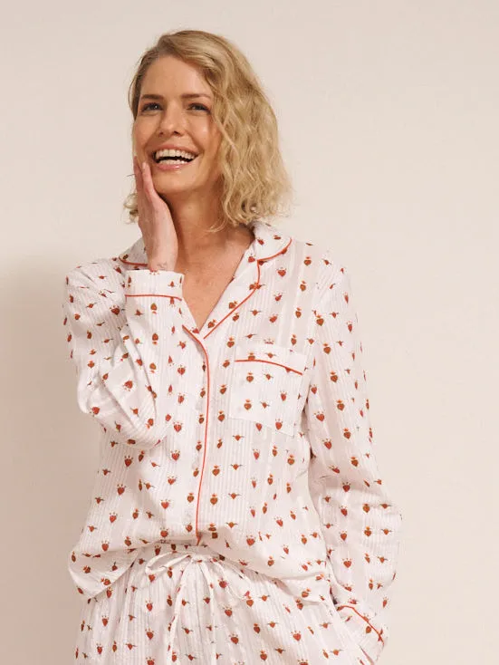 Seersucker Traditional Pyjamas White Teeny Tiny Sacred Hearts