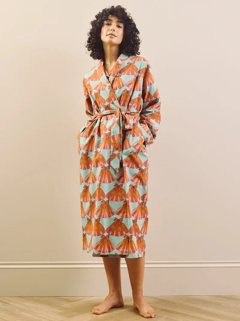 Aqua Blue Turning Tides Cotton Grandpa Dressing Gown