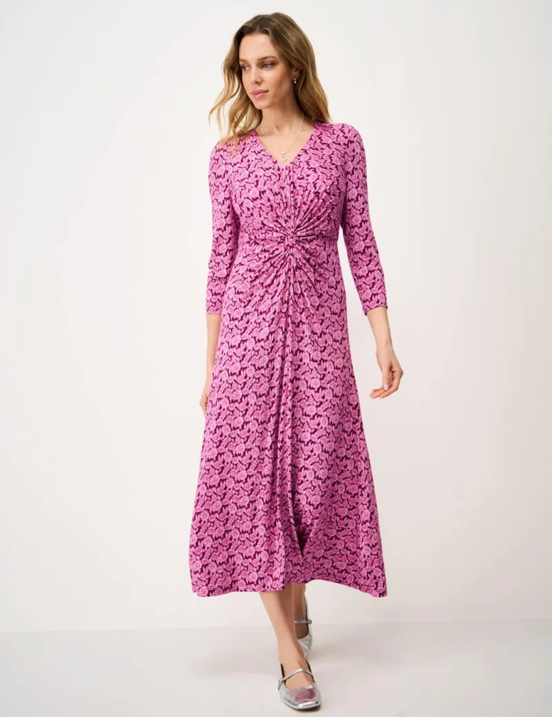 Jersey Floral V-Neck Midi Skater Dress Light Pink