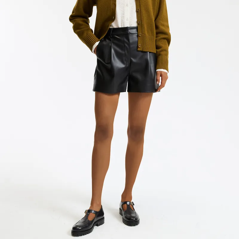 Pleated Faux Leather Shorts — image 1 of 4