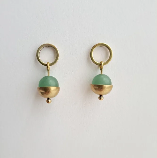 Form Brass Circle + Gemstone + Cup Short Earring — image 1 of 2