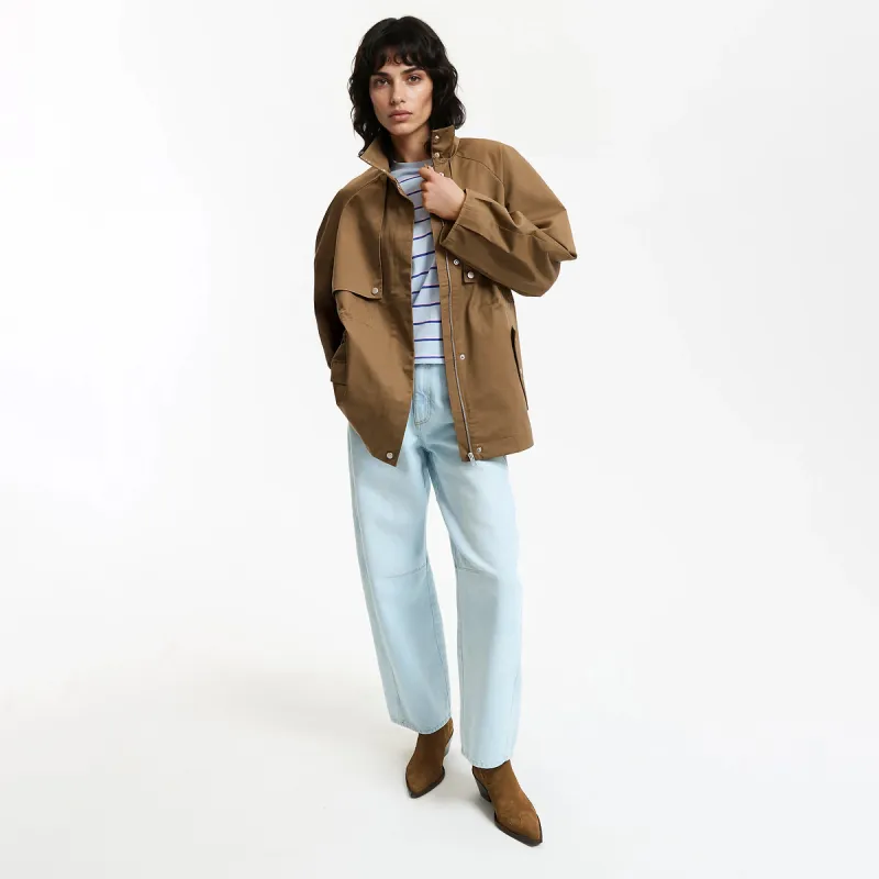 Short Zip-Up Trench Coat with Balloon Sleeves — image 1 of 4