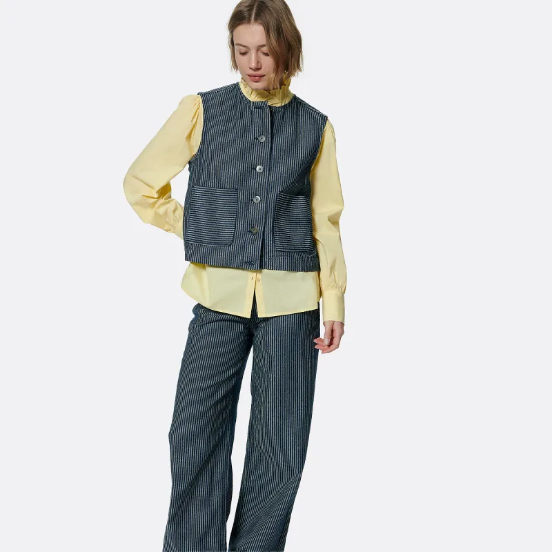 Striped Sleeveless Straight Fit Denim Jacket — image 1 of 4