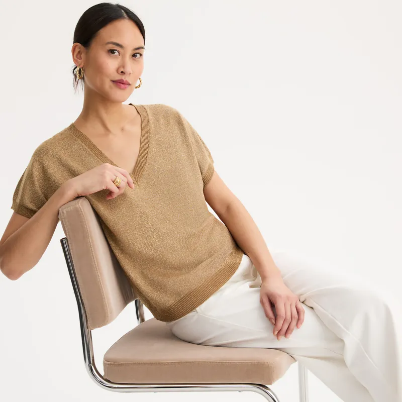 Fine Iridescent Knit V-Neck Short Sleeve Jumper — image 1 of 4