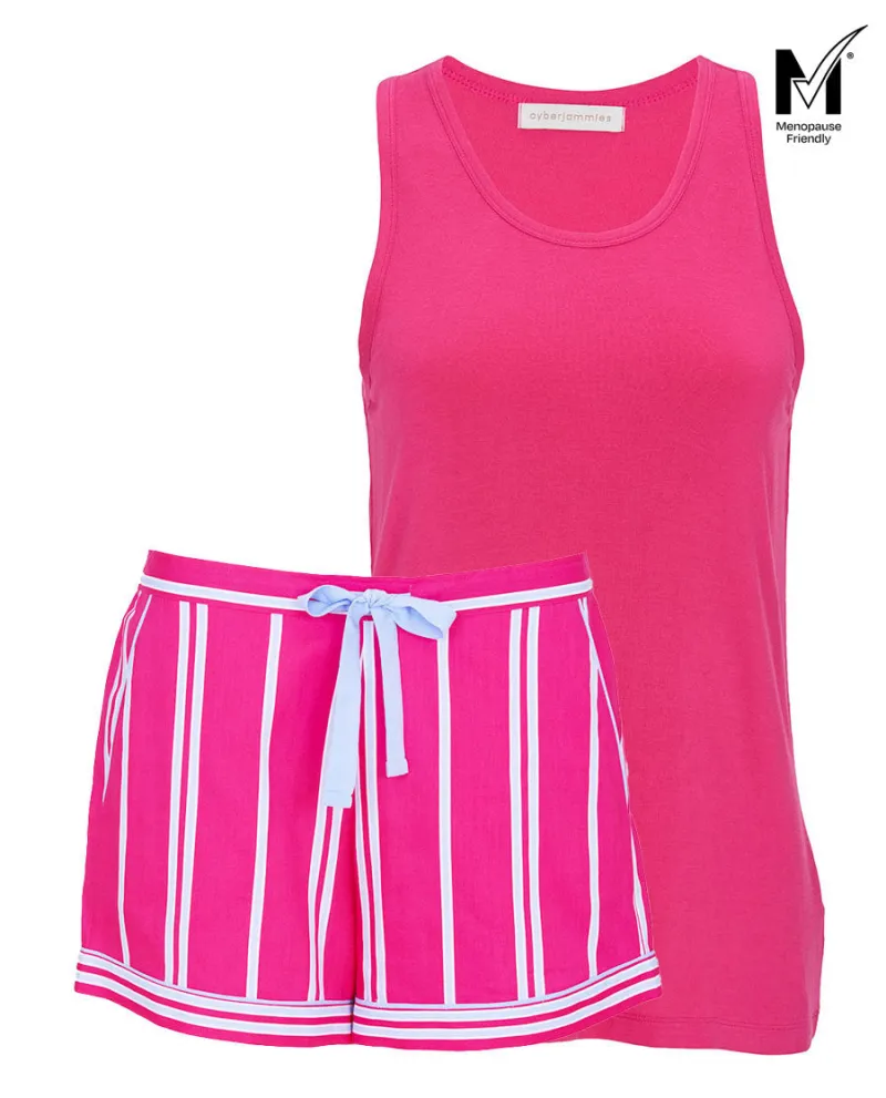 Chloe Womens Jersey Vest and Printed Stripe Shorty Set