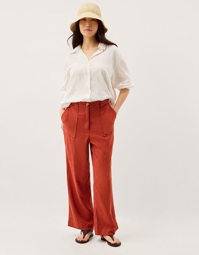 Jolie Straight Linen Blend Trousers Orange