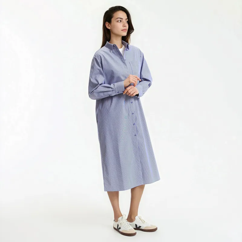 Striped Maxi Shirt Dress with Long Sleeves — image 1 of 4