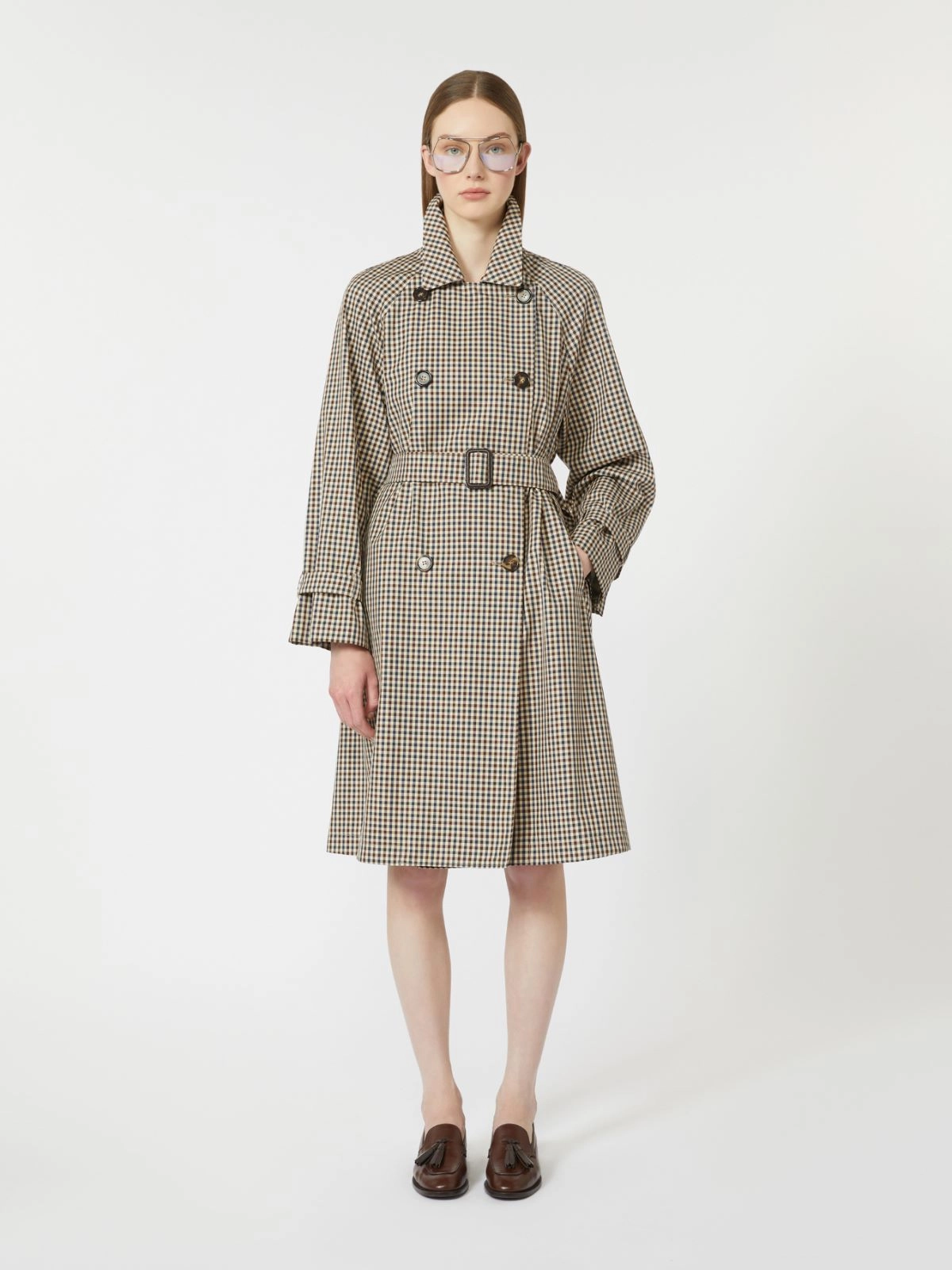Patterned water-repellent twill trench coat