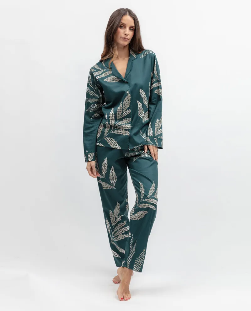 Aurelle Womens Lace Detail Leaf Print Pyjama Set