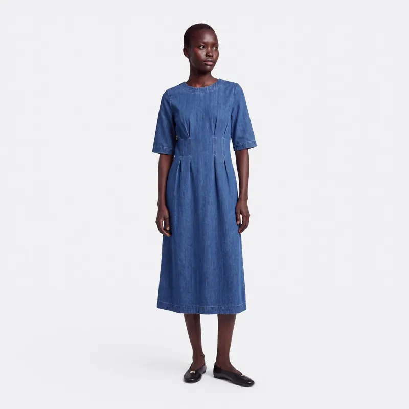3/4 Length Sleeve Crew Neck Denim Maxi Dress — image 1 of 4
